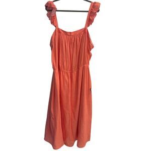 Old Navy XXL Orange Waist-Defined Ruffled Midi Dress Linen Blend